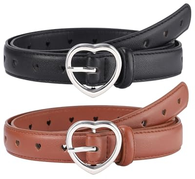 Coubeau 2 Stück Kinder Gürtel Mädchen Ledergürtel - Metallschnalle Verstellbarer Gürtel Kinder Ledergürtel für Schuluniform Jeans