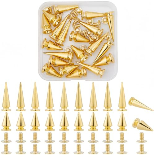GORGECRAFT 20 uppsättningar 28 & 19 mm spikdubbar gyllene kon punk runda spikar nitar stora skruvstift skruv på kon långa metallspikar för gör-det-själv hantverk kläder jackor läderskor halloween