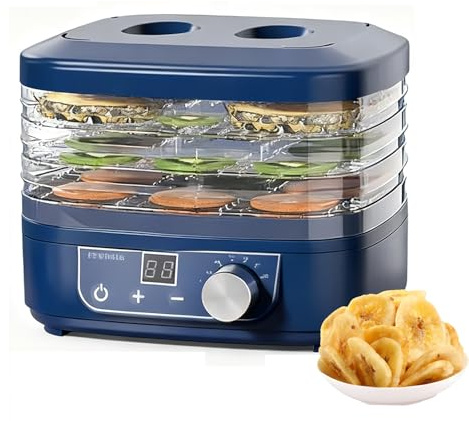 Mini Food Dehydrator, Electric Dryer, Adjustable Temperature and Timable, for Drying Fruit, Meat, Vegetable, Jerky and Pet Treat Blue 3 Trays