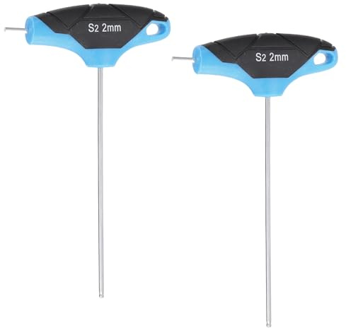 sourcing map Lot de 2 clés hexagonales avec poignée en T - 2 mm - En acier S2 - Clé hexagonale intérieure - Outil de réparation pour l'entretien automobile et domestique - Bleu et noir