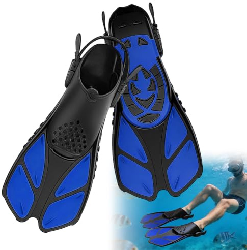 Pinne da nuoto regolabili per adulti e bambini, pinne da snorkeling in formato da viaggio e pinne da immersione, compatte e comode con tacco aperto (blu, L/XL)