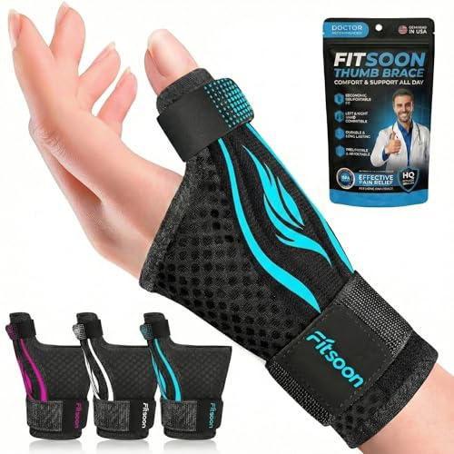 Fitsoon Thumb Wrist Brace | Upgraded Thumb Spica Splint Stabilizer Pain Relief Night Support for De Quervain’ s Tenosynovitis Trigger Finger Arthritis Sprains | Breathable Fabric (Blue/Black, L/XL - Fit both hands)