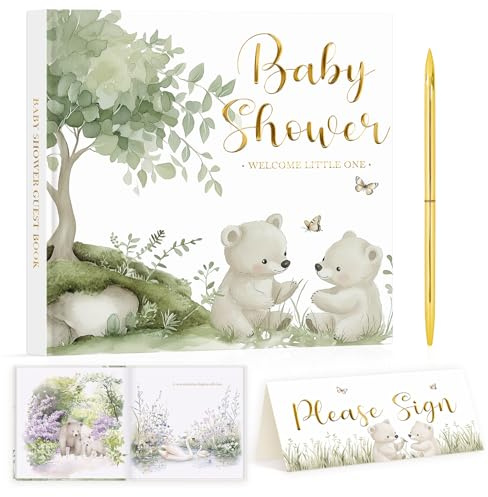 Lanpn Babyparty Gästebuch für Mädchen Junge, Erinnerungsbuch für Baby Shower & Gender Reveal, Babyparty Deko Neutral Gästebuch für Werdende Eltern, Wünsche, Baby Prognosen & Geschenk Tracker