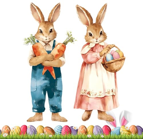 Fensteraufkleber für Ostern – 2 große Dekoration, selbstklebend, wiederverwendbar, großer Osterhase für Fenster, Innendekoration, Tür, Schaufenster, Partys