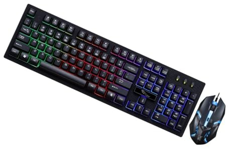 Clavier Souris USB Filaire Lumineux 104 Touches, 1 Set Gamer Noir | Plastique Résistant, Design sans Conflit, 4 Touches, Usage Maison et Bureau, Ensemble Compact