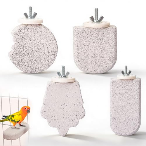 4 Stück Vogel Sitzstange aus Mineralstein, Naturstein Sitzstange für Vögel Wellensittich Sitzstangen Natürliche Knabberstange Schnabel Schleifstein für Spiel und Krallenpflege