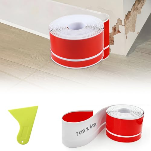 Tyafzzn Plinthe murale de cuisine, 70 mm, blanc, 6 m, autocollante, blanche, pour bâtiment ancien, salle de bain, mur, sol