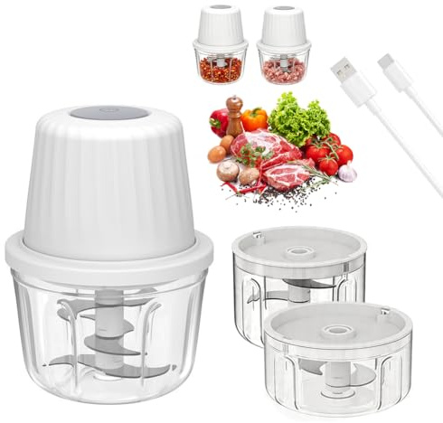 Picadora de cocina eléctrica, 400 ml, con carga USB, picadora de verduras, picadora de cebolla, mini robot de cocina para carne, nueces, frutas, cebollas (3 tazas)