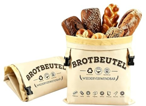 Brotmeister Bienenwachs Brotbeutel, 2 Stück 43×33 cm Robust und Langlebig, Wiederverwendbare Brotbeutel aus Leinen mit Bienenwachs, Bienenwachsbeutel für Selbstgebackenes Brot & Backwaren
