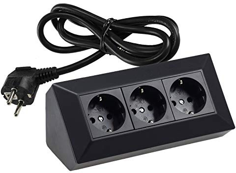 ChiliTec Steckdosenblock 3-Fach, 1,5m Kabel, Schwarz | Mehrfachsteckdose Aufbau Unterbau in Schrank Küche Regal