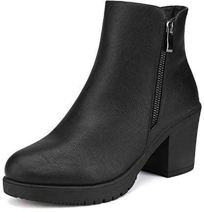 DREAM PAIRS Stivali da Donna Stivaletti alla Caviglia con Tacco Grosso,Size 41,Nero Lucido,Z0EY-2