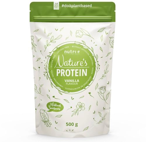 Nutri + Protein Shake Vanille 500 g - natürliches Proteinpulver ohne Süßungsmittel - 83,1% Eiweiß - pflanzliches Eiweißpulver vegan & glutenfrei