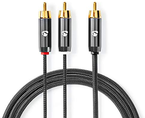 NEDIS Câble subwoofer | RCA Mâle | 2X RCA Male | Plaqué Or | 3.00 m | Rond | 4.5 mm | Gris/Gris Bronze | Sachet avec Fenetre