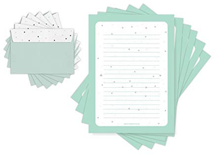 Friendly Fox Briefpapier Set Dreiecke, DIN A4 Briefpapier mit Linien, 20 Blatt inkl. 20 Umschläge, einseitig bedruckt