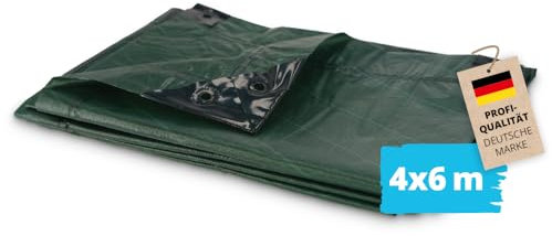 Alfa Abdeckplane 4 m x 6 m extrem reißfeste Allzweckplane 120 g/m² wasserdicht UV-beständige Schutzplane 5-jährige Produktgarantie