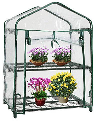 Parkland 2 Tier Mini Greenhouse Cold Frame PVC Plastic Outdoor Garden Steel Frame Plants Grow House