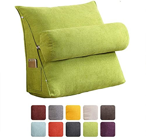Nicole Knupfer Lesekissen Rückenkissen Kissen Dreieck Rückenlehne Keilkissen Taille Kissen Sofa Bürostuhl Lesen Bett Kissen Keilkissen mit Nackenrolle Fernsehkissen (Fruchtgrün,45x45x20cm)
