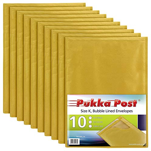 Pukka Pad, Pukka post-bubbelfodrade kuvert – paket med 10 vadderade postlådor för frakt – 370 x 480 mm, storlek K – guld