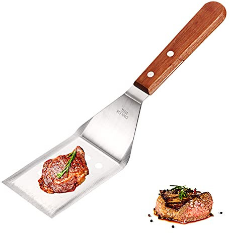Spatola in Acciaio Inox Spatola per Hamburger Paletta da Barbecue con Manico in Legno Attrezzi Griglia di Cottura per Sollevare e Girare Hamburger, Uova, Bistecche, Barbecue (Colore Casuale)