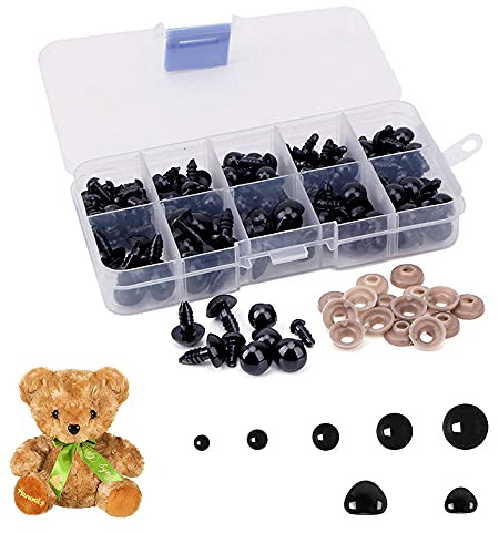 Qanye 135-Teiliges Kunststoff Augen Set für Handarbeit, Kunststoff Bastel Augen Set, inklusive Augen, Nasen und Dichtungsringe mit Aufbewahrungsbox, Mehrere Größen für Puppen und DIY-Projekte