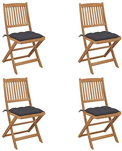 Tidyard Gartenstuhl 4 Stk.Klappbar mit Kissen ohne Armlehnen Stühle Holzstuhl Klappstuhl Stuhl Gartenstühle Gartenm?bel,Massives Akazienholz mit ?lfinish