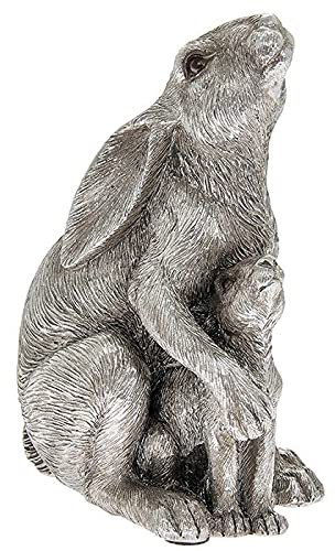 Hometime Reflections Decorative Ornament Figure Silver Hare and Baby,110 x 70 x 65mm