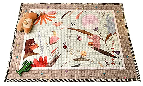 Kinder Baby Krabbeldecke Faltbare, Hiseng Baumwolle Groß Spielmatte Kinder Teppiche Rutschfeste Baby Bodenmatte Waschbare Krabbelmatte für Outdoor Spielteppich (Tierkonzert,145x195cm)