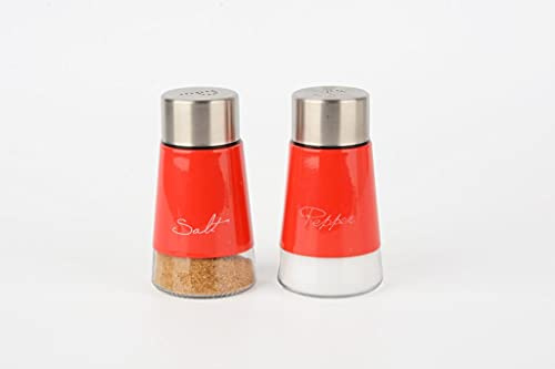 Royal Cuisine Salt and Pepper Shakers Stainless Steel and Glass Set| Elegant Stainless Steel Salt and Pepper Dispenser| Spices W/Collapsible Funnel Black,Red,Silver (Red)