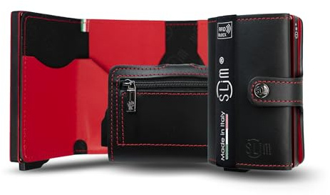 SLim Porta Carte di Credito Schermato Portafoglio Uomo Rfid Portatessere Anticlonazione Donna Portacarte Uomo (Nero E Rosso, Con Zip)