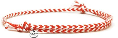 Nato Cuff - Geflochtenes Baumwollarmband - Handgefertigt in Frankreich - Edelstahlmedaille 316L - Herren Damen Verstellbares Juwel (Rot-Weiss)