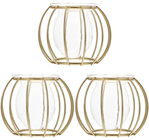 Garneck 3stücke Hydroponische Glasvase Mit Eisenkunst-Rack Für Pflanzen Dekorative Tischvase Für Zuhause Büro Und Garten Geometrisches Design Gold