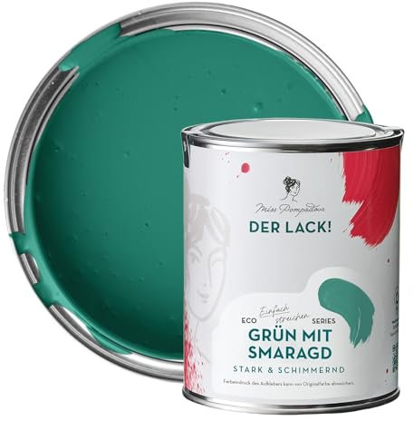 MissPompadour seidenmatte Holzfarbe Innen & Außen 1L Grün mit Smaragd, Möbelfarbe ohne Schleifen - Farbe für Holz, Metall, Kunststoff - Holzlack, Möbellack schnelltrocknend mit hoher Deckkraft