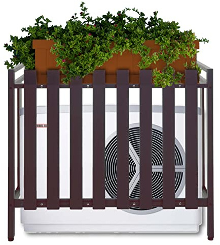 Cache pour climatiseur/pompe à chaleur HWC-K58 métal 80x90x39cm marron