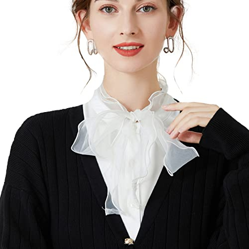 NiceYnn Detachable Vintage Elegant Stand Bowknot Shirt Collar Sweet Bow Tie Chiffon Fake Half Shirt Blouse Collar for Women Girl Office Work Dickey Tops