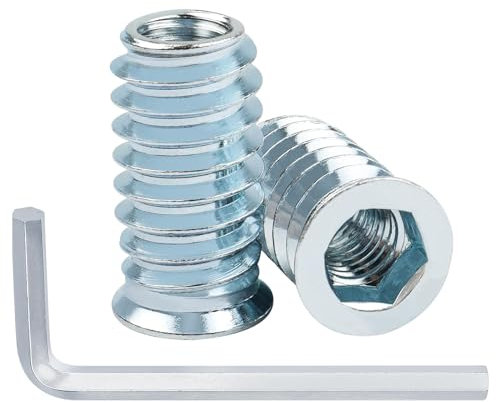 20 Pièces Insert Fileté Bois M10 x 25mm, Leryati Inserts M6 D'écrou Borgne Ecrou Hexagonal, Zinc Douille Filetée Insert a Visser Insert Écrous à Visser Fileté, Manchons à Visser Vis Tête Insert Bois