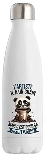 Bouteille Isotherme L'Artiste Panda Café | Idée Gourde Cadeau Travail Métier Sport Humour Collègue Homme Anniversaire Noël