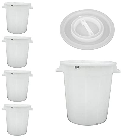 PROREGAL SuperSparSet 5x Kunststoffbehälter mit Deckel | Weiß | 50L | Mehrzweckfass, Kunststoffbehälter, Tonne, Universaltonne