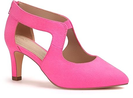 ChicSteps Women's Pumps,Comfortable Closed Toe 3-Inch Kitten Heels,Low Heels for Work,Office,Wedding,and Dressy Occasions,Dress Shoes for Women,LIFEPUMPS-Pink-9