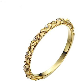 AMDXD Gelbgold Au585 Ring für Damen, Vintage Retro Trauringe mit Zirkonia Rund, 14K Gold Verlobungsring Antragsring Echte Goldschmuck, Gold, Gr.52