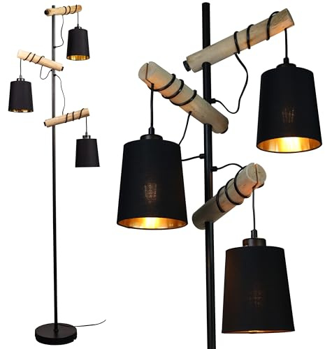 Osasy Lampadaire Rustique en Bois avec Abat-Jour en Rotin - Industriel, Réglable, sur Pied pour Salon