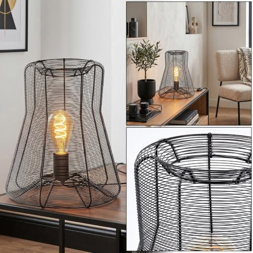 Tischleuchte Oravi, moderne Tischlampe aus Metall in Schwarz, Nachttischlampe mit Schirm in Gitter-Optik, Höhe 33,5 cm, mit An-/Ausschalter am Kabel und Lichteffekt, 1 x E27, ohne Leuchtmittel