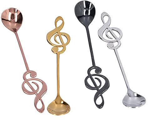 Topyond Löffel aus Edelstahl 304, Dessertlöffel, Für Kaffee-Hochzeit, Gitarren-Kaffeelöffel, Essens- Und Getränke-Enthusiasten, Langlebige Kaffee-Rührlöffel, Innovatives Musiknoten-Design
