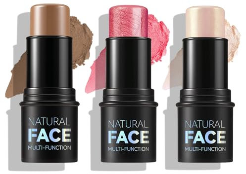 Nurvidis Barra De Rubor Facial, Barra De Resaltado De Contorno, 3 Piezas Barra De Maquillaje Multifuncional, Contouring Stick, Juego De Barras De Maquillaje, Crea Un Look De Maquillaje Ligero (A)