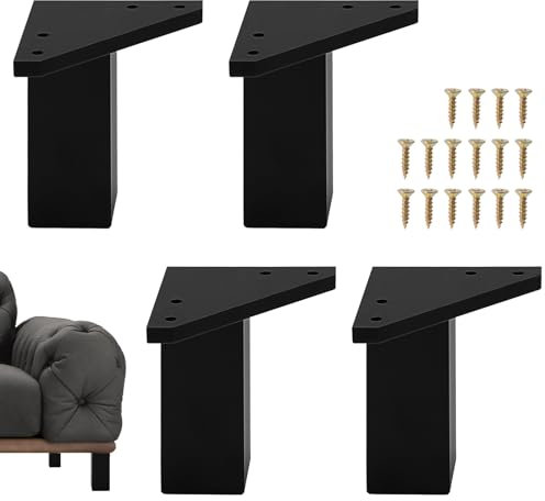 DBREAKS 4 Möbelfüße, Vierkant-Profil Möbelbeine, 10 cm Möbelfüße Schwarz, Lowboard Möbelfüsse, zum Höher Erhöhen Und Nivellieren Von Möbeln, Für Schrank Tischen Couchtisch, Schrauben Inklusive
