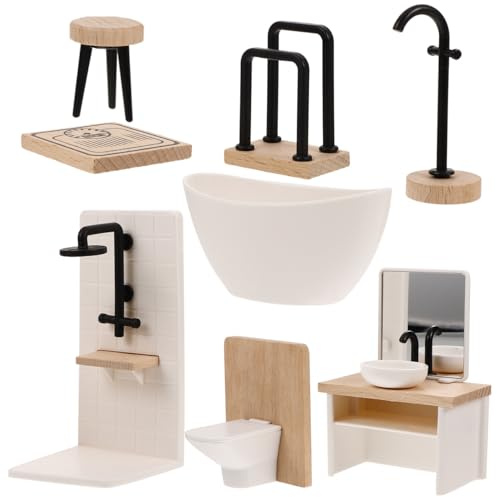 1set Dollhouse Miniature Bathroom Accessories Furniture Bathroom Set with Shower Room Decor Toilet Sink Bath for Dollhouse Mini Bathtub Toilet