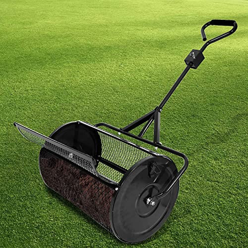 OSBELE Esparcidor de Compost de 24 Pulgadas, esparcidor de turba con Mango en Forma de triángulo, esparcidor de Cesta de Malla metálica de Acero para el Cuidado del césped y el jardín, Rodillo ESPA