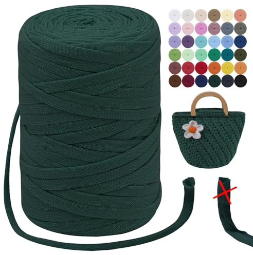 LEREATI T-Shirt Garn 7mm Textilgarn zum Häkeln für Körbe 100m / 250g Bändchengarn Makramee Garn Häkelgarn Stoff Dickes Garn zum Taschen Korb Decke Häkeln, Heimdekoration (Dunkelgrün)