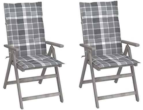 CKioict Stapelstuhl Bistrostuhl Balkonmöbel Verstellbare Gartenstühle 2 STK. mit Auflagen Massivholz AkazieGeeignet für Balkone, Rasenflächen, Gärten
