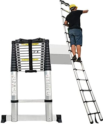 Scala telescopica con barra stabilizzatrice, 8 m/7 m/6 m/5 m/4 m/3 m/2 m/1 m di altezza, scala telescopica estensibile in alluminio, per uso domestico industriale quotidiano o di emergenza, carico 150
