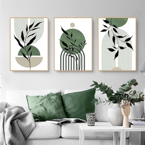 Moderne Aesthetic Pflanze Bilder Boho Deko Bilder,Abstrakt Kunst Wandbilder Bohemian Poster Set,Ohne Rahmen (Poster-02,3Pcs-60x90cm)